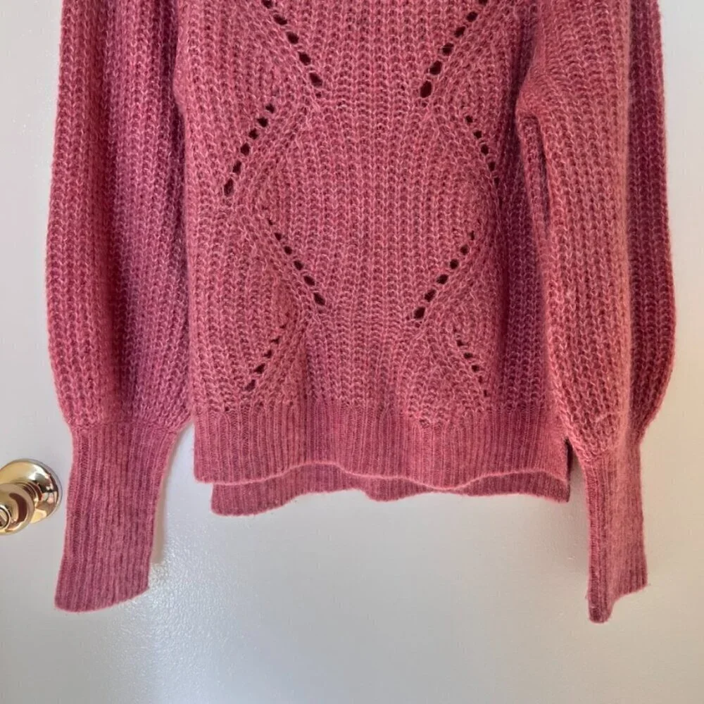 Cuyana Pink Alpaca Wool Blend Balloon Sleeve Open Knit Sweater XS​​​​​​​